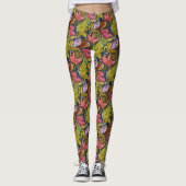Roze Oranje gele paarse bloemen en zwenkriem Leggings (Voorkant)