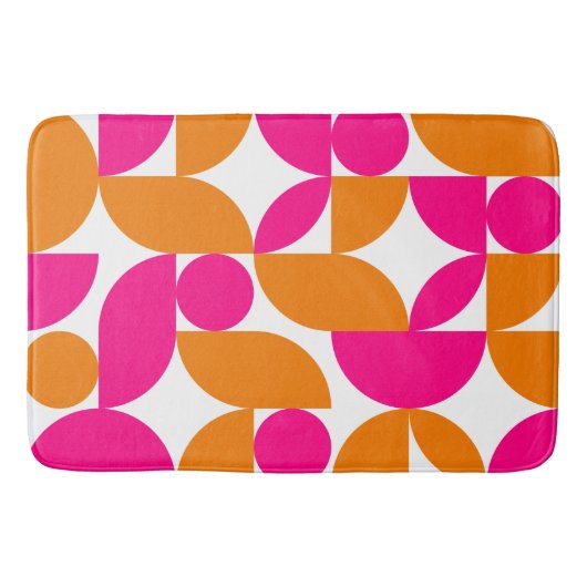 Roze Oranje Geometrisch Mid Century Patroon Badmat (Voorkant)