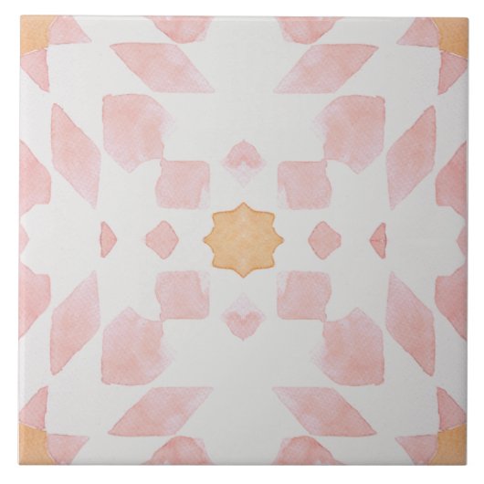 Roze oranje geometrische Marokkaanse waterverf Tegeltje (Voorkant)