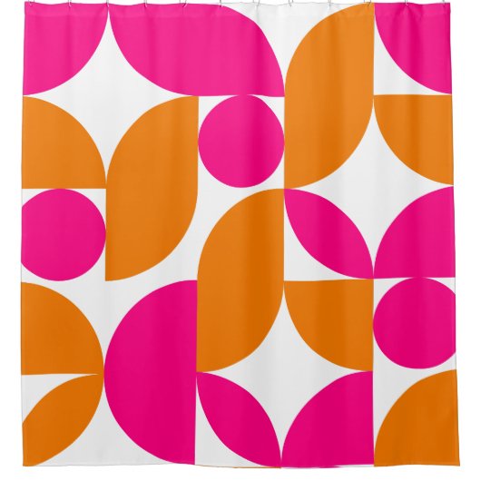 Roze Oranje geometrische Mid Century Pattern Douchegordijn (Voorkant)