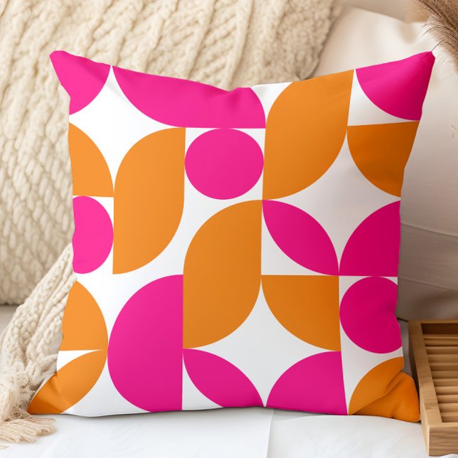 Roze Oranje geometrische Mid Century Pattern Kussen (Creator heeft geüpload)