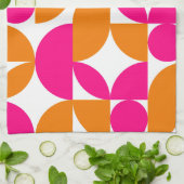 Roze Oranje geometrische Mid Century Pattern Theedoek (Gevouwen)