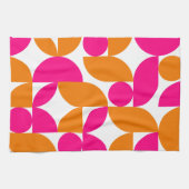 Roze Oranje geometrische Mid Century Pattern Theedoek (Horizontaal)