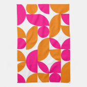 Roze Oranje geometrische Mid Century Pattern Theedoek (Verticaal)