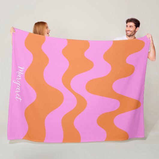 roze & oranje gepersonaliseerde naam monogram fleece deken (In situ)
