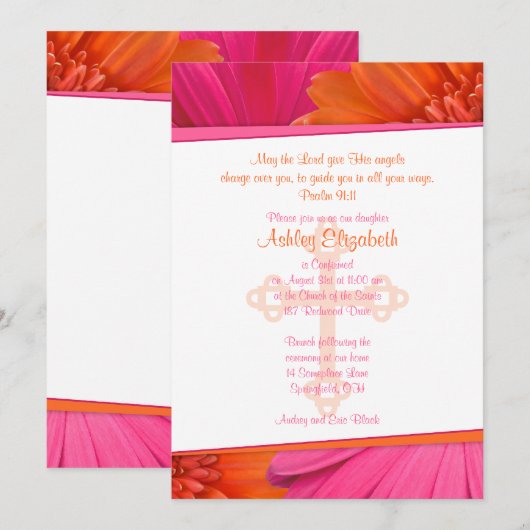 Roze Oranje Gerber Daisy Bevestiging Uitnodiging (Voorkant / Achterkant)