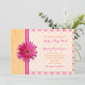 Roze Oranje Gerbera Daisy Wedding Invitation Kaart (Staand voorkant)