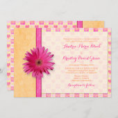 Roze Oranje Gerbera Daisy Wedding Invitation Kaart (Voorkant / Achterkant)