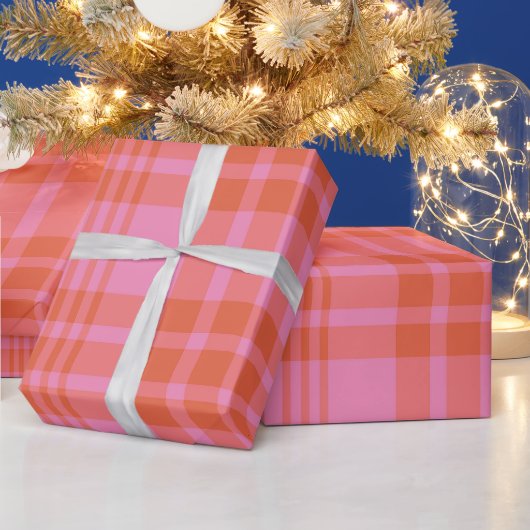 Roze Oranje Geruite Gingham Cadeaupapier (Feestdagen)