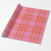 Roze Oranje Geruite Gingham Cadeaupapier (Uitgerold)
