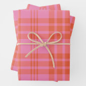 Roze Oranje Geruite Gingham Inpakpapier Vel (In situ)