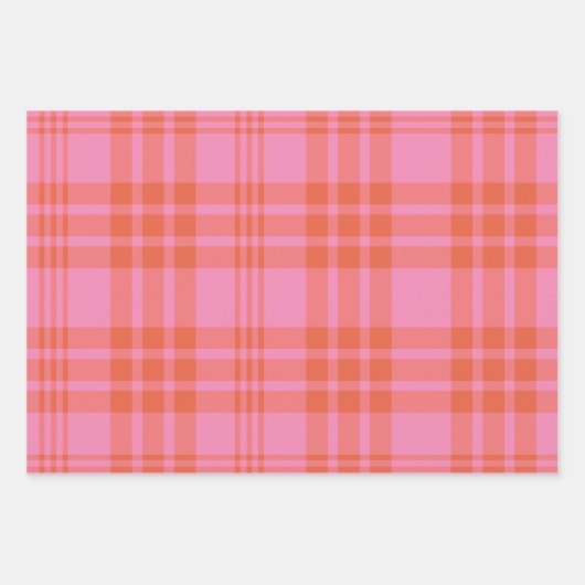 Roze Oranje Geruite Gingham Inpakpapier Vel (Voorkant)