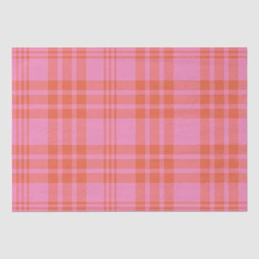 Roze Oranje Geruite Gingham Tissuepapier (Voorkant)