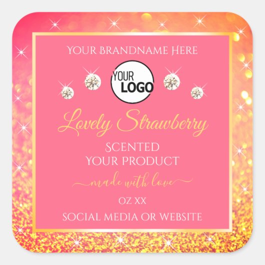 Roze Oranje Glitter Product Labels Logo Diamonds (Voorkant)