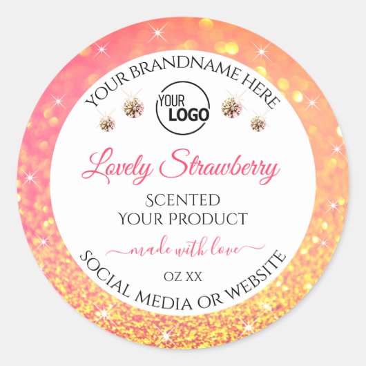 Roze Oranje Glitter White Product Labels met Logo (Voorkant)