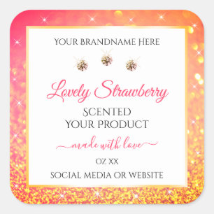 Roze Oranje glitter-witte etiketten met diamanten