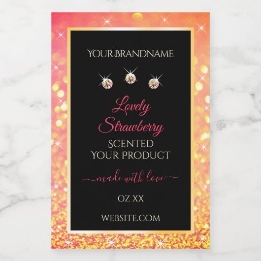 Roze Oranje glitter zwarte etiketten op juwelen (Enkel label)