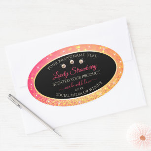 Roze Oranje glitter zwarte etiketten op juwelen