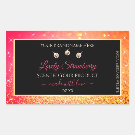 Roze Oranje glitter zwarte etiketten op juwelen (Voorkant)