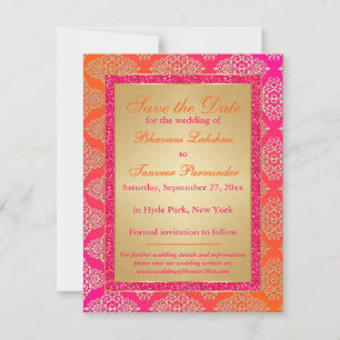 Roze, Oranje, Goud NEPSchitterende "Save the Date" Kaart