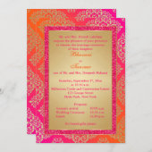 Roze, Oranje, gouden feox-glitter-bruiloft Kaart (Voorkant / Achterkant)