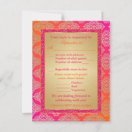 Roze, Oranje, Gouden NEP Glitter RSVP Kaart