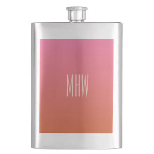 Roze Oranje gradiënt aangepaste monogram kolf Heupfles
