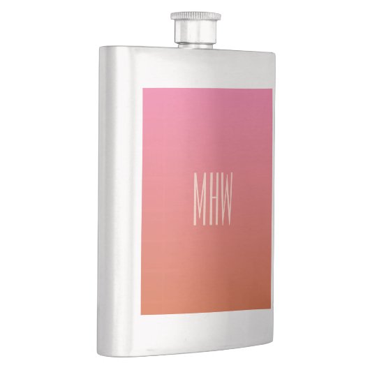 Roze Oranje gradiënt aangepaste monogram kolf Heupfles (Rechts)