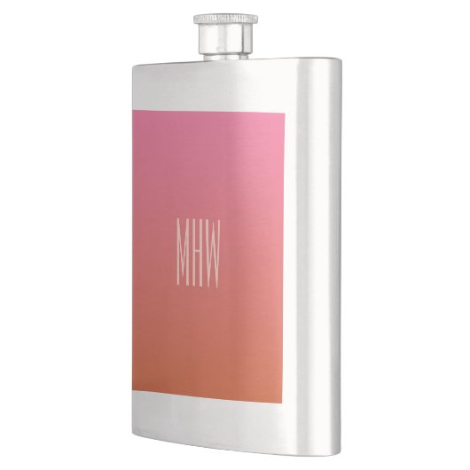 Roze Oranje gradiënt aangepaste monogram kolf Heupfles (Links)