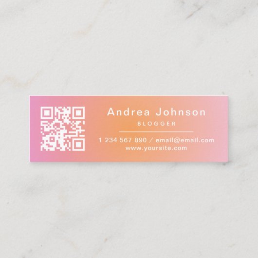 Roze Oranje gradiënt volg Sociale Media QR Code Mini Visitekaartje (Achterkant)
