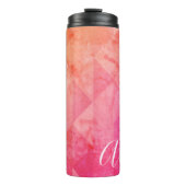 Roze oranje grijppatroon, aangepaste naamtekst thermosbeker (Voorkant)