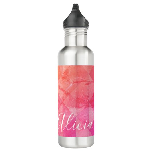 Roze oranje grijppatroon, aangepaste naamtekst waterfles (Rechts)