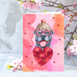 Roze Oranje Grijs Pitbull Valentijnsdag Cadeau Hon Kaart