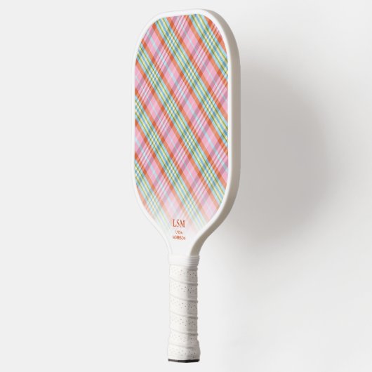 Roze Oranje groen geplakt patroon Aangepaste tekst Pickleball Paddle (Links)