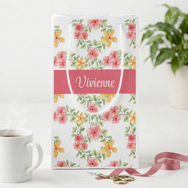 Roze Oranje Groen Wilde Bloem Waterverf Monogram Klein Cadeauzakje