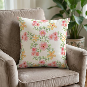 Roze Oranje Groene Aquarel Wilde Bloem Kussen