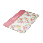 Roze Oranje Groene Aquarel Wilde Bloem Monogram Badmat (Gekanteld)