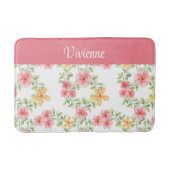 Roze Oranje Groene Aquarel Wilde Bloem Monogram Badmat (Voorkant)