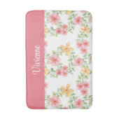 Roze Oranje Groene Aquarel Wilde Bloem Monogram Badmat (Voorkant Verticaal)