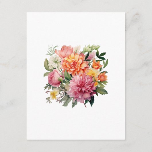 Roze, Oranje & Groene Bloemen Trouw Gast Info Informatiekaartje (Achterkant)