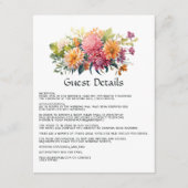 Roze, Oranje & Groene Bloemen Trouw Gast Info Informatiekaartje (Voorkant)