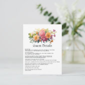 Roze, Oranje & Groene Bloemen Trouw Gast Info Informatiekaartje (Staand voorkant)