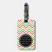 Roze Oranje Groene Chevron Pattern met Monogram Bagagelabel (Achterkant verticaal)