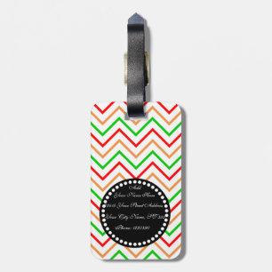 Roze Oranje Groene Chevron Pattern met Monogram Bagagelabel