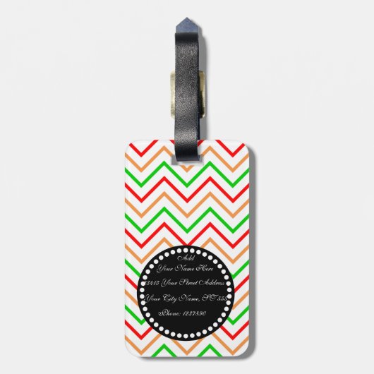 Roze Oranje Groene Chevron Pattern met Monogram Bagagelabel (Achterkant verticaal)