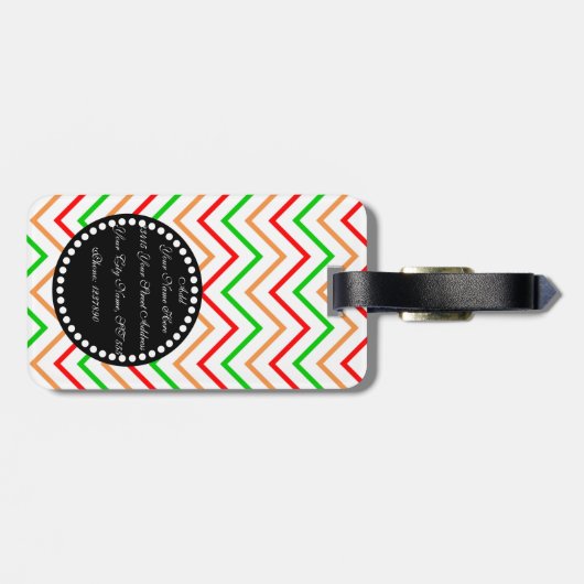 Roze Oranje Groene Chevron Pattern met Monogram Bagagelabel (Achterkant horizontaal)