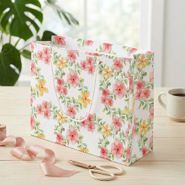 Roze Oranje Groene Wilde Bloem Waterverf Groot Cadeauzakje