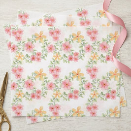 Roze Oranje Groene Wilde Bloem Waterverf Tissuepapier
