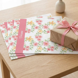 Roze Oranje Groene Wilde Bloem Waterverf Tissuepapier