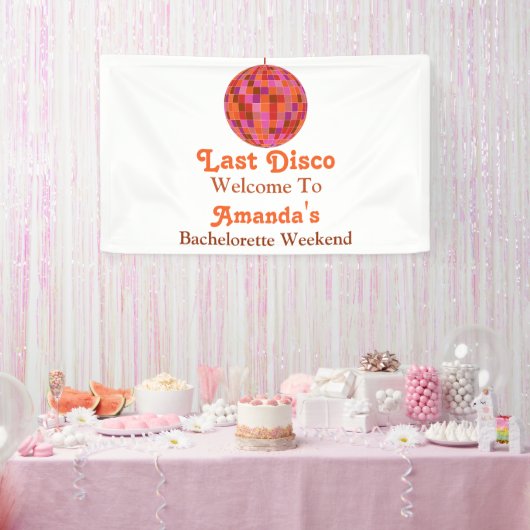 Roze Oranje Groovy Laatste disco Bachelorette Welk Spandoek (Feest)